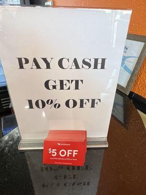 10% off for cash