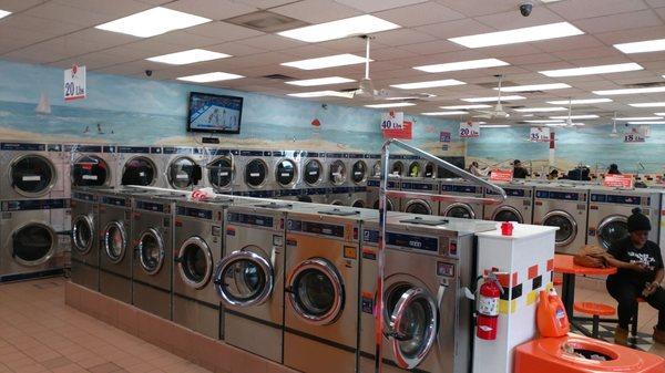 There are 80, 55, 40, 35, 20 & 18lb machines available. Dryers are multi load and efficient.