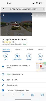 Dr Jaykumar H Shah in Arcadia ca