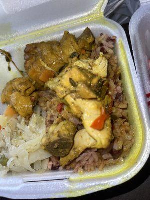 Curry chicken with rice and peas