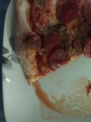 Greasy soupy pizza