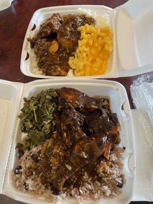 Oxtail (top) rice with mac and cheese