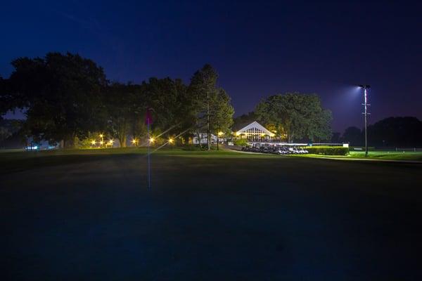 Beautiful view of the Cary Country Club at night from the 18th green