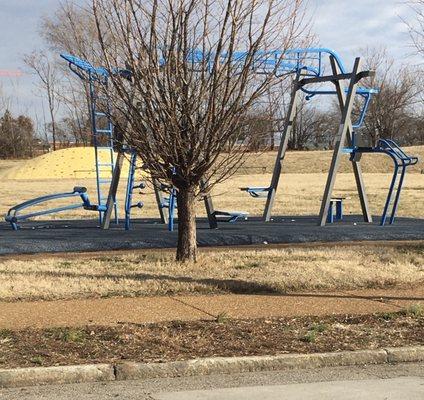 Fitness equipment along the trail.