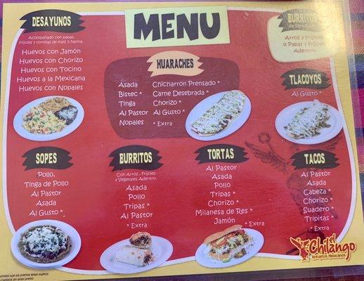 Half the menu cuz I forgot the other half...