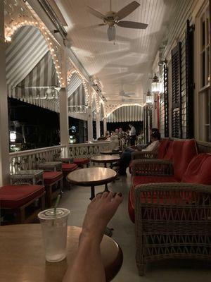 The front porch at night. So romantic and so enjoyable. We watched the horse and buggy go up and down while we enjoyed drinks.