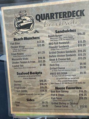 Menu at Quarterdeck