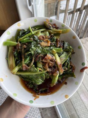 Chinese broccoli with vegan oyster sauce! Love they have so many veggie options