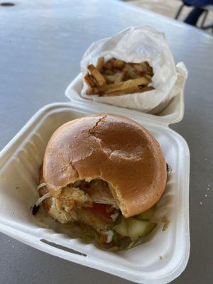 Grilled chicken Sandwich & small fries.