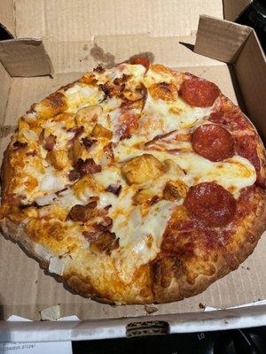 Pepperoni and Buffalo chicken on hand tossed crust