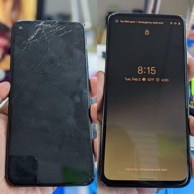 Pixel 4a before and after