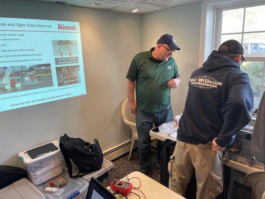 Never stop learning!  Today, our technicians are attending a Rinnai tankless water heater training class at our headquarters.