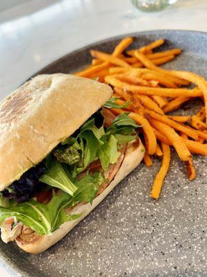 Turkey Ciabatta with Sweet Potato Fries