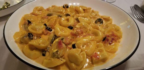 Tortellini Alla Panna with added olives and mushrooms