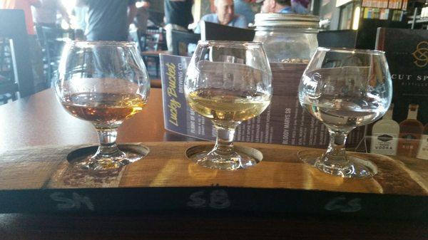 L to R: single malt, rum, vodka  Spirit Flight