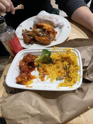 Sesame chicken and fried chicken wings