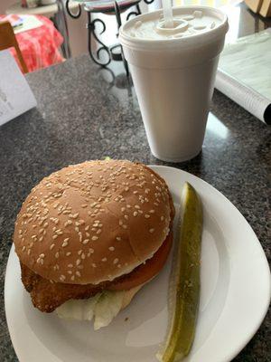 Fish sandwich and small milkshake.