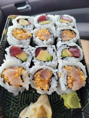 Tuna Avocado Roll ($5.95) and Spicy Yellowtail Roll ($6.50)