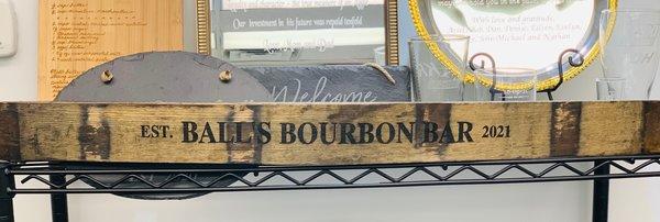 We can do engraving on your special items. This is a stave from a bourbon barrel