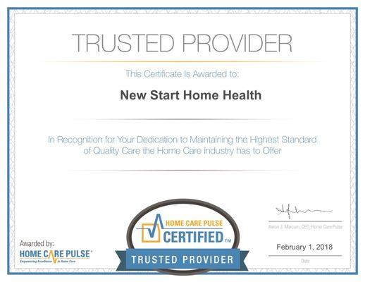 We are a certified trusted provider from Home Care Pulse, an independent satisfaction research firm for home care.