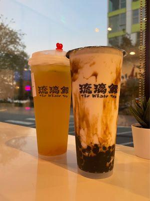 Brown sugar milk tea and pomelo tea