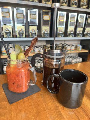 French Press and Amazing Bloody Mary! Brunch Game is strong today! Great find!