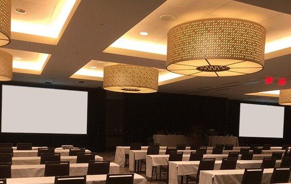 Get that professional look with large projection screens, drape and up lights. We have the technical experience and affordable prices.