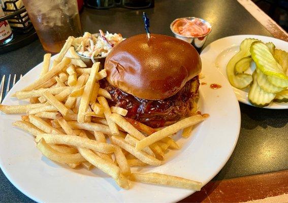 The Pulled Pork Sandwich, with coleslaw served on the side, versus within the sandwich.