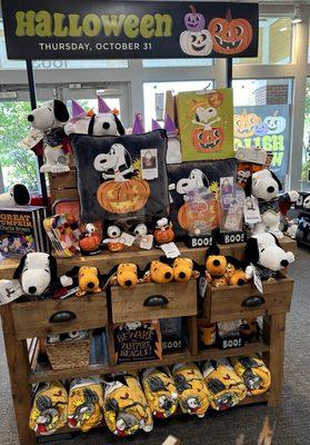 A variety of Snoopy Halloween decor.