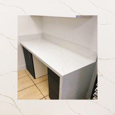 Stunning office desk made with Pompeii Quartz "Lincoln"