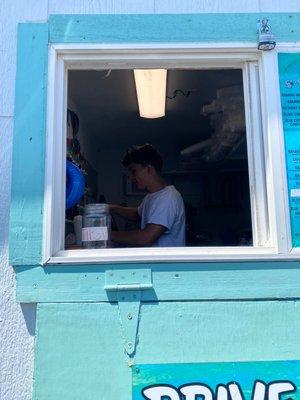 Garrett Holcom making some terrific shaved ice