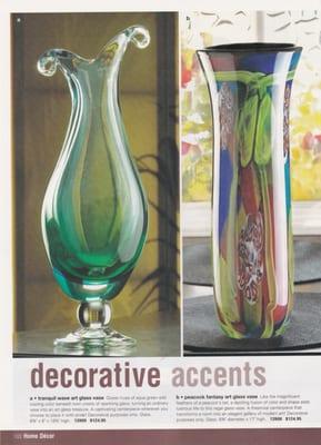 #1 Tranquil wave art glass vase $124.95 #2 Peacock fantasy art glass vase $124.95