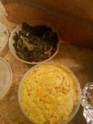 A side order of mac-n-cheese & collard greens (no pork)!