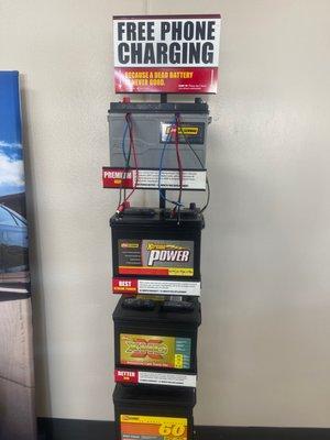 Phone charging station in the waiting area