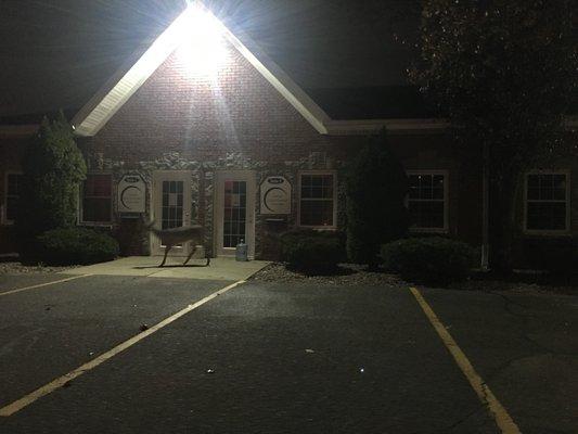 Nighttime visit by deer in front of the suites here at Stonegate office park.