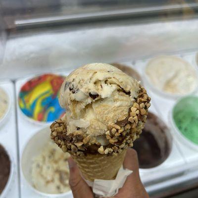 Naperville mud on a peanut waffle cone!