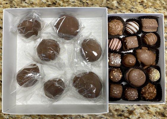 Cordial strawberries and box of chocolates