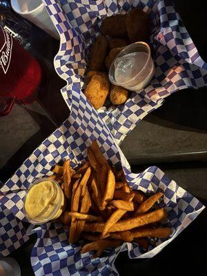 Sweet fries and Jalapeno Poppers