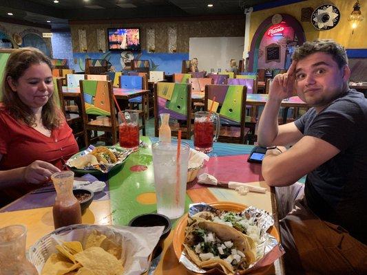 Tacos, chips & salsa, Jamaica & Horchata