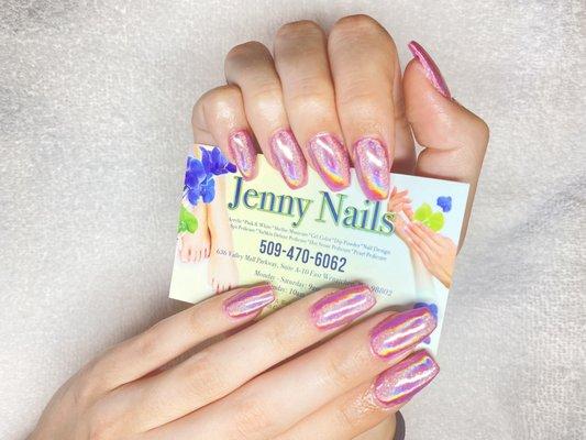 Pink Chrome Hologram nails