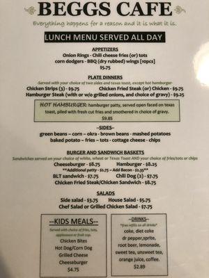 Lunch menu