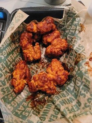 Boneless wings with BBQ sauce.