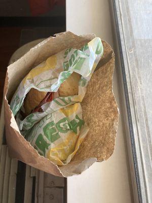 Sandwich opened in bag just in case Ms Ash's attitude doesn't say This Subway location doesn't care about quality  Italian B.M.T.-