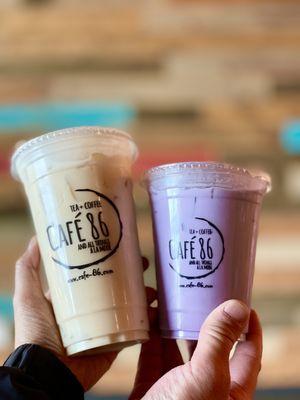 Green Rose Milk Tea & Ube Latte ~