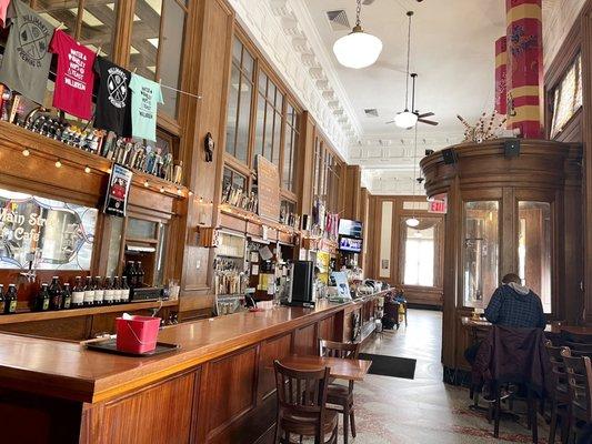 The bar room and bar seating during Covid