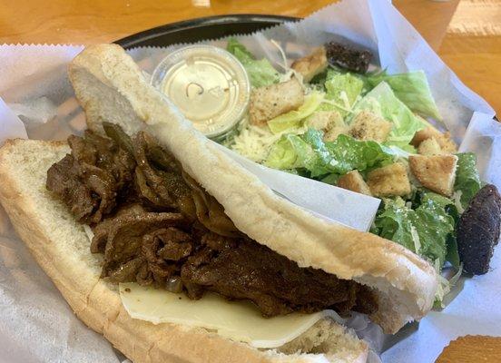 Steak Sandwich with Side Caesar Salad