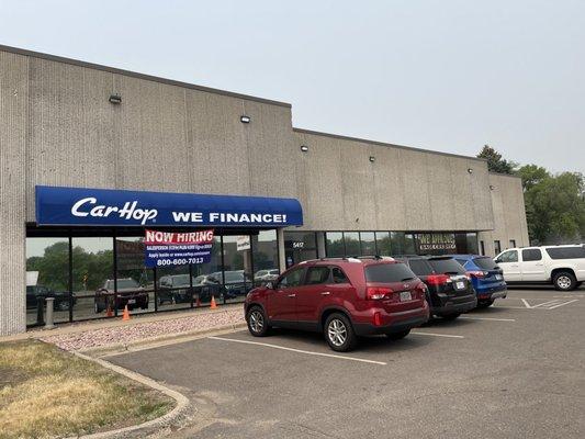 Entrance of CarHop of Crystal, MN. A Buy Here Pay Here used car dealership.