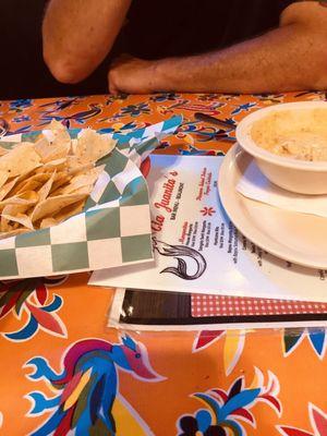 Yummy cheese dip and tortilla chips!