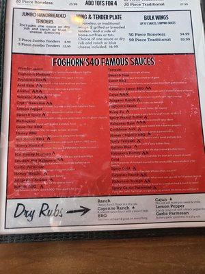 Wing menu