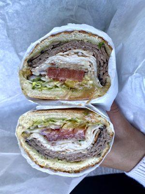 Perfectly cut in half for Miss Tomato's BBQ Sandwich